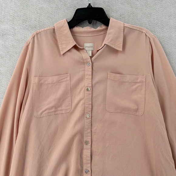 Chicos Button Shirt Womens 2 (US Large) Blush Pink Roll Tab Sleeves - Picture 3 of 15